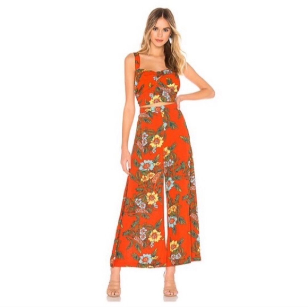 Size 2–Free People Orange Floral 2-Piece Set